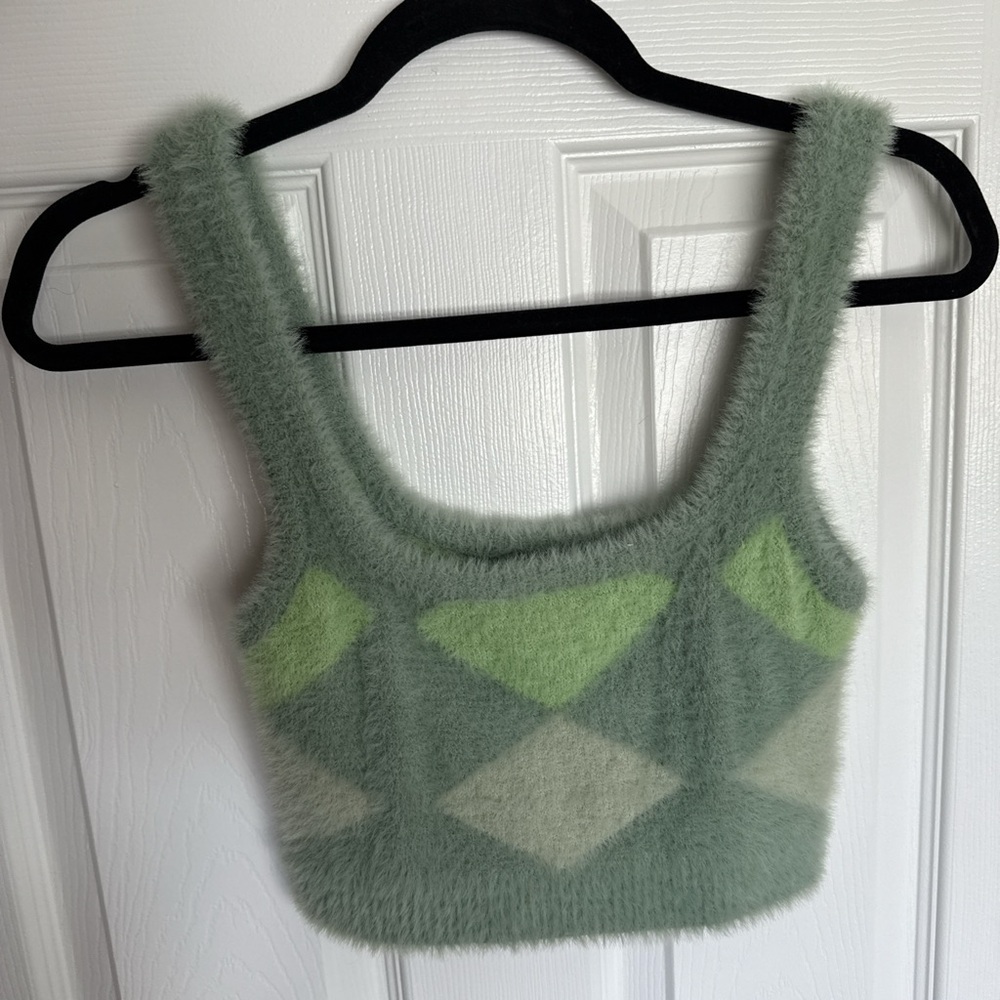 Cotton On Mint Argyle Fuzzy Sweater Tank